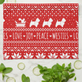 ウェストハイランドホワイトテリアーズクリスマスウェスティー犬 キッチンタオル (折り畳み)