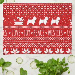 ウェストハイランドホワイトテリアーズクリスマスウェスティー犬 キッチンタオル