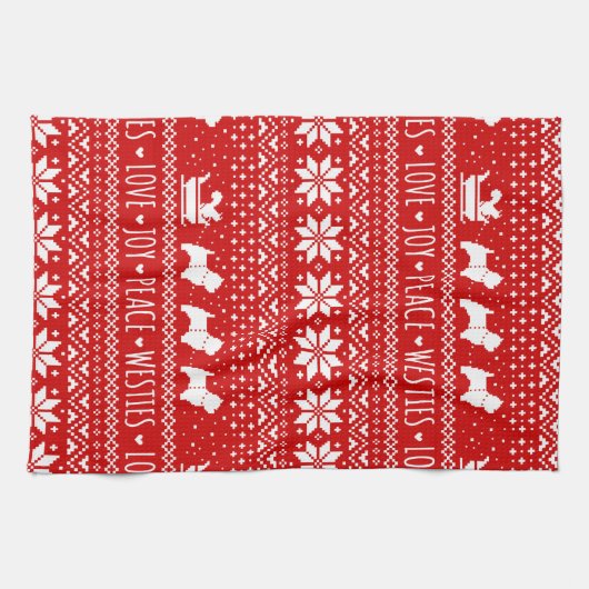 ウェストハイランドホワイトテリアーズクリスマスウェスティー犬 キッチンタオル (横)