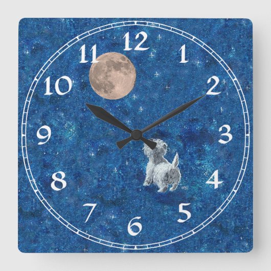 ウェストハイランドホワイトテリア時計 スクエア壁時計 (正面)