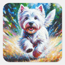 ウェストハイランドホワイトテリア "ウエスティ" 犬の肖像画 スクエアシール