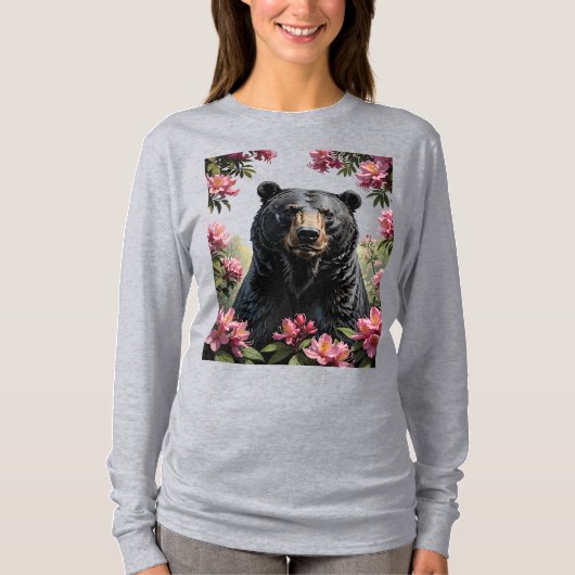 ウェストバージニアのクマとピンクのシャクナゲ Tシャツ (正面)
