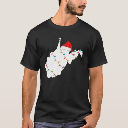 ウェストバージニアの地図，サンタハットとのクリスマス Tシャツ (正面)