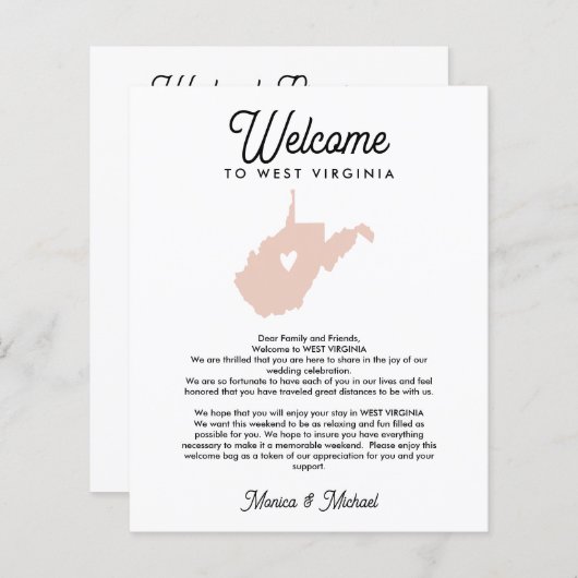 ウェストバージニアウェルカムレターの旅程ANY COLOR (正面/裏面)
