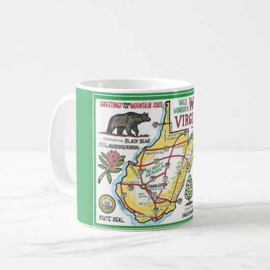 ウェストバージニアカラフル州ヴィンテージマップ コーヒーマグカップ (正面左)
