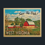 ウェストバージニアザデイトファームバーン素朴 案内ポストカード<br><div class="desc">ヴィンテージウェストバージニアのセーブ日付ポストカードクールこのミッドセンチュリーのレトロなデザインは、ウェストバージニアの目的地の結婚式にゲストを集めるのに最適な方法である。</div>