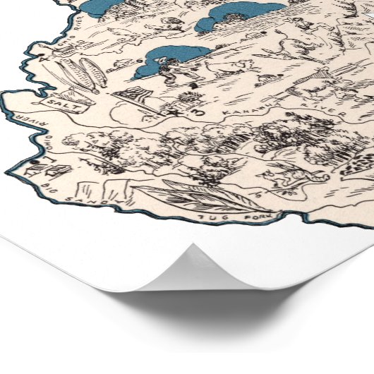 ウェストバージニアヴィンテージ写真の地図 ポスター (角)