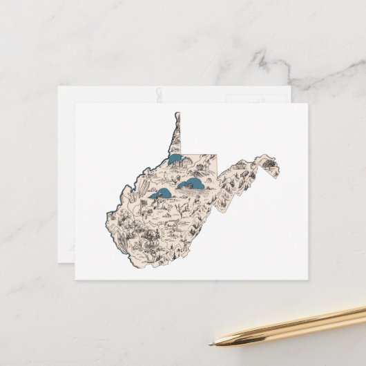 ウェストバージニアヴィンテージ写真マップアンティークグラフ ポストカード (正面/裏面インサイチュ)