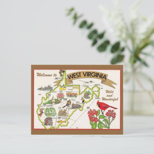 ウェストバージニアヴィンテージ図解入りの、写真付きのはがき ポストカード (スタンド正面)