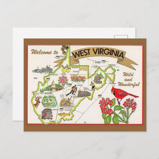 ウェストバージニアヴィンテージ図解入りの、写真付きのはがき ポストカード (正面/裏面)