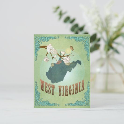 ウェストバージニアヴィンテージ州の地図 – 緑 ポストカード (スタンド正面)