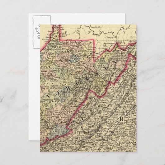 ウェストバージニア州の地図 ポストカード (正面/裏面)