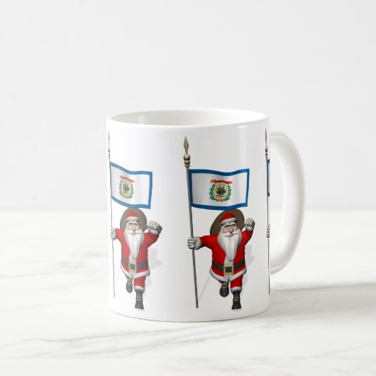 ウェストバージニア州の看板を持つサンタクロース コーヒーマグカップ (正面右)