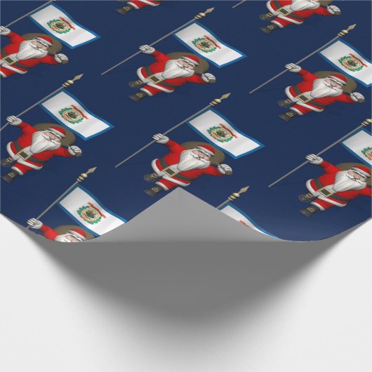 ウェストバージニア州の看板を持つサンタクロース ラッピングペーパー (角)