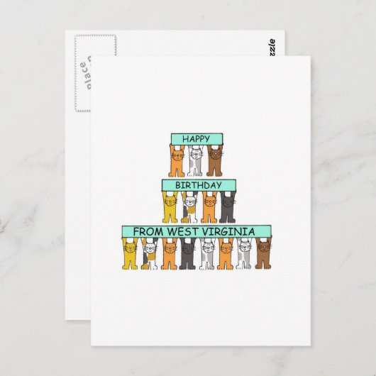 ウェストバージニア州のCartoon Catsのハッピーバースデー ポストカード (正面/裏面)