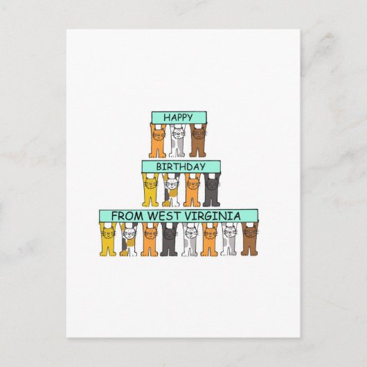 ウェストバージニア州のCartoon Catsのハッピーバースデー ポストカード (正面)