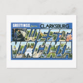 ウェストバージニア州クラークスバーグからの挨拶！レトロ ポストカード (正面)