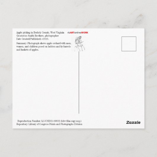 ウェストバージニア州バークレー郡のリンゴ狩り ポストカード (裏面)