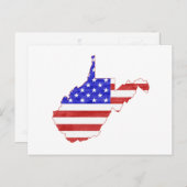 ウェストバージニア州地図型の愛国的なアメリカ国旗 ポストカード (正面/裏面)