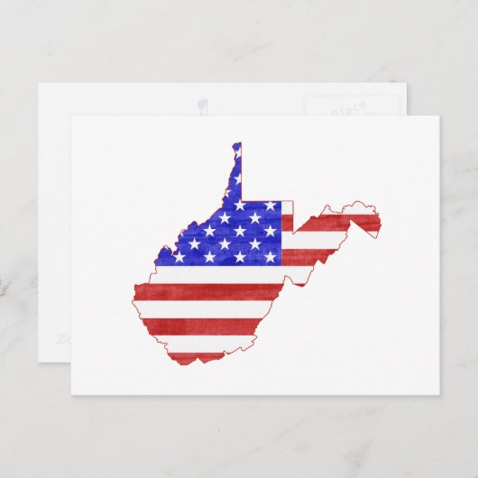 ウェストバージニア州地図型の愛国的なアメリカ国旗 ポストカード (正面/裏面)