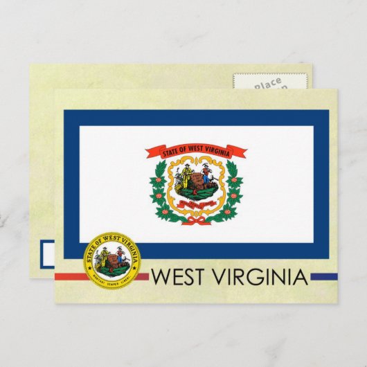 ウェストバージニア州旗とシール ポストカード (正面/裏面)