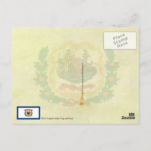 ウェストバージニア州旗とシール ポストカード (裏面)