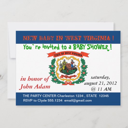 ウェストバージニア州旗を持つベビーシャワー招待状 招待状 (正面)