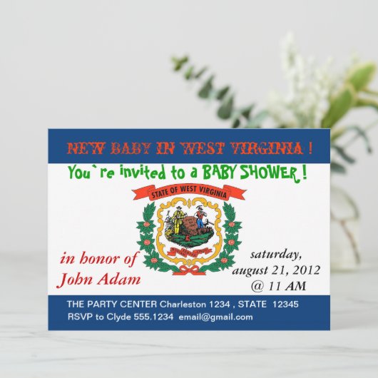 ウェストバージニア州旗を持つベビーシャワー招待状 招待状 (スタンド正面)
