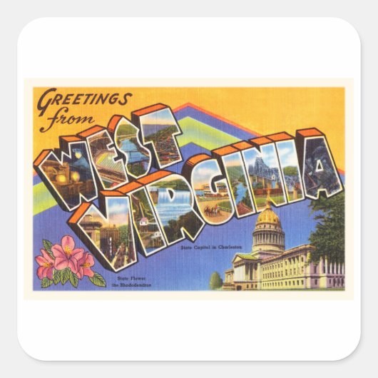 ウェストバージニア州WVオールドヴィンテージ旅行はがき スクエアシール (正面)