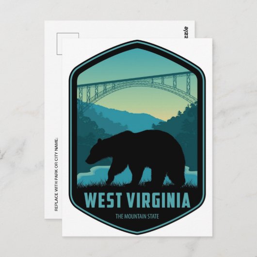 ウェストバージニア愛国精神ヴィンテージベア ポストカード (正面/裏面)