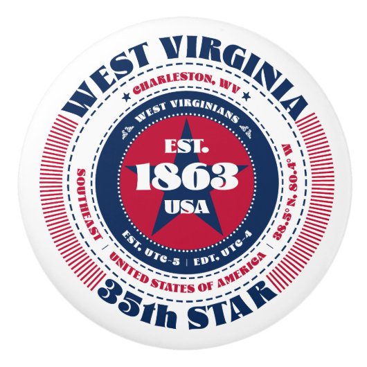 ウェストバージニア米州赤白青タイポグラフィ セラミックノブ (正面)