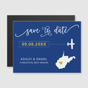 ウェストバージニア結婚式の日付カードを保存するマップ マグネット招待状
