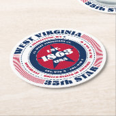 ウェストバージニア赤白青タイポグラフィ ラウンドペーパーコースター (アングル)