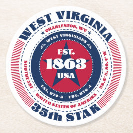 ウェストバージニア赤白青タイポグラフィ ラウンドペーパーコースター