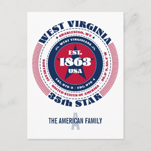 ウェストバージニア、チャールストン、WV、愛国的、モノグラム ポストカード (正面)