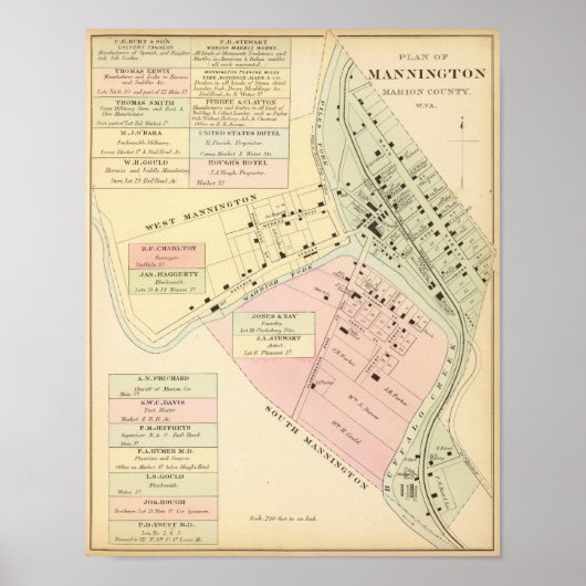 ウェストバージニア、マニントンの地図 ポスター (正面)