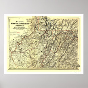 ウェストバージニア・ミッドランド鉄道地図1883 ポスター