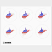 ウェストバージニアUSA州旗のシルエット州マップ ラウンドシール (シート)