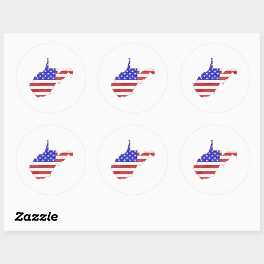 ウェストバージニアUSA州旗のシルエット州マップ ラウンドシール (シート)