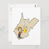 ウェストバージニアWVの地図とガラス吹の漫画 ポストカード (正面/裏面)