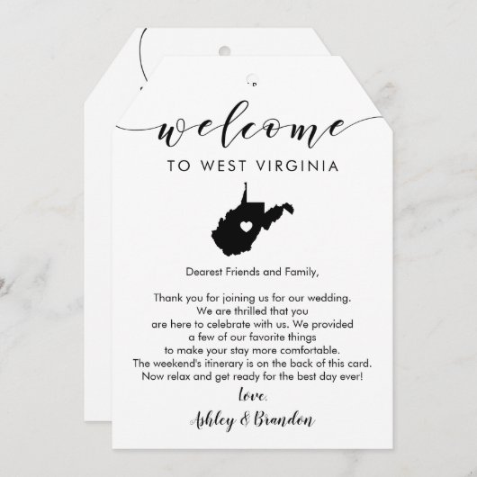 ウェストバ結婚ージニアのウェルカムラベル、旅程 (正面/裏面)