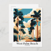 ウェストパームビーチフロリダアートトラベルイラストレーション ポストカード (正面/裏面)