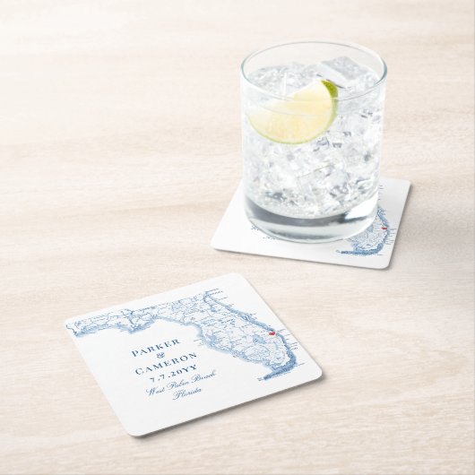 ウェストパームビーチフロリダマップエレガントウェディング スクエアペーパーコースター (インサイチュ)