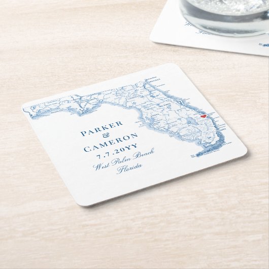 ウェストパームビーチフロリダマップエレガントウェディング スクエアペーパーコースター (アングル)