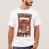 ウェストビレッジの玄関階段ピザ猫アート Tシャツ (正面)