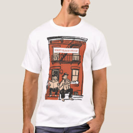 ウェストビレッジの玄関階段ピザ猫アート Tシャツ