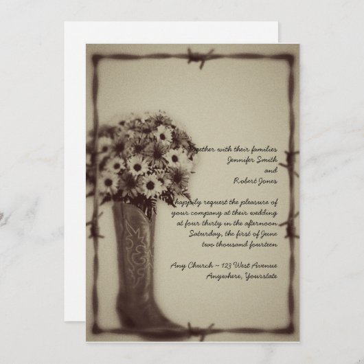 ウェストブーツデイジーブーケヴィンテージウエディング招待状 招待状 (正面/裏面)
