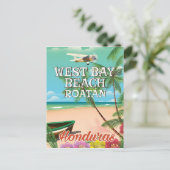 ウェストベイビーチ、ロアタンホンジュラス旅行ポスター ポストカード (スタンド正面)