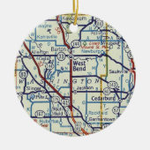 ウェストベンドWIヴィンテージマップ セラミックオーナメント (正面)