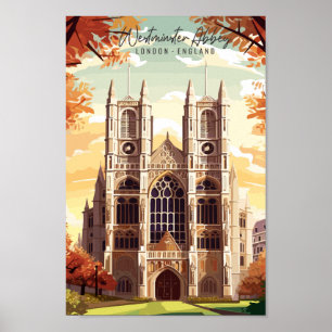 ウェストミンスターアビーLondon Englandヴィンテージ旅行 ポスター